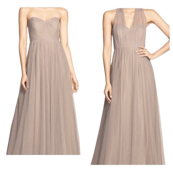 JENNY YOO Dress Bridesmaid Prom Homecoming Maxi Tulle Convertible Brown Gray 10 - Picture 1 of 13